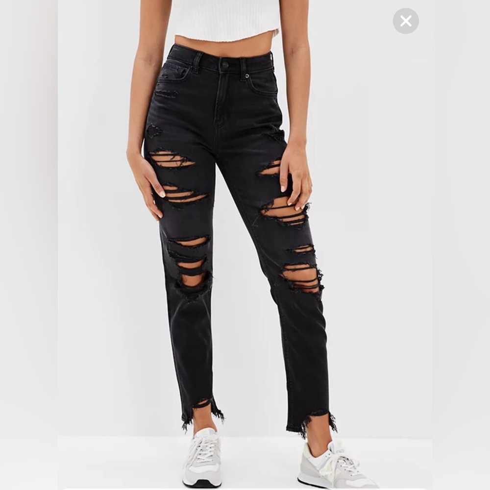 American Eagle Outfitters Black Distressed High-Rise Ripped Jeans